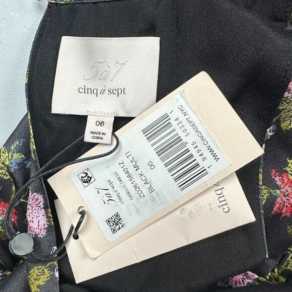 Cinq A Sept Dress Women 00 Black Floral Giselle Babydoll Tiered Whimsy Romantic - Picture 7 of 13